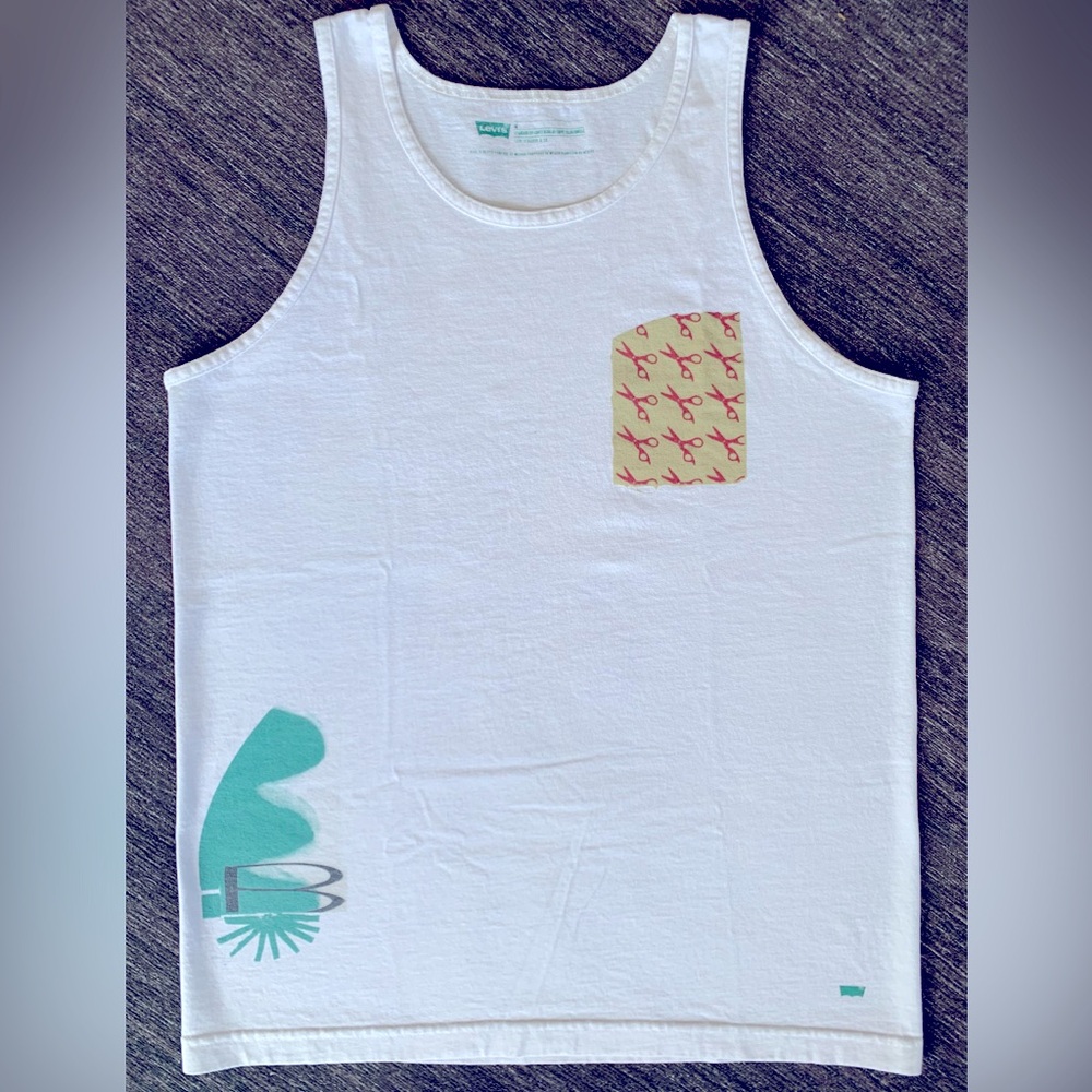 Levi’s Logo Standard Fit Faux Scissors Pocket White Tank Top M